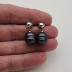 Sterling Silver Genuine Large Pearl Dangle Earrings A3107